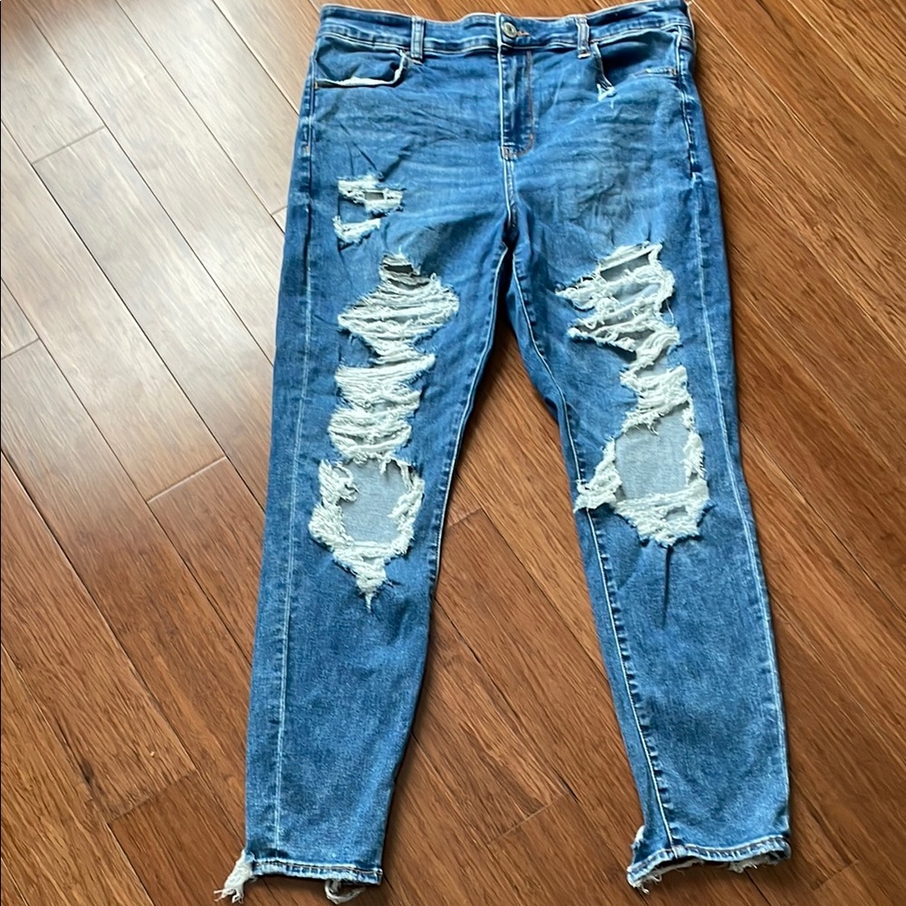 American Eagle Outfitters Blue Next Level Stetch Jeans with Distressed Details